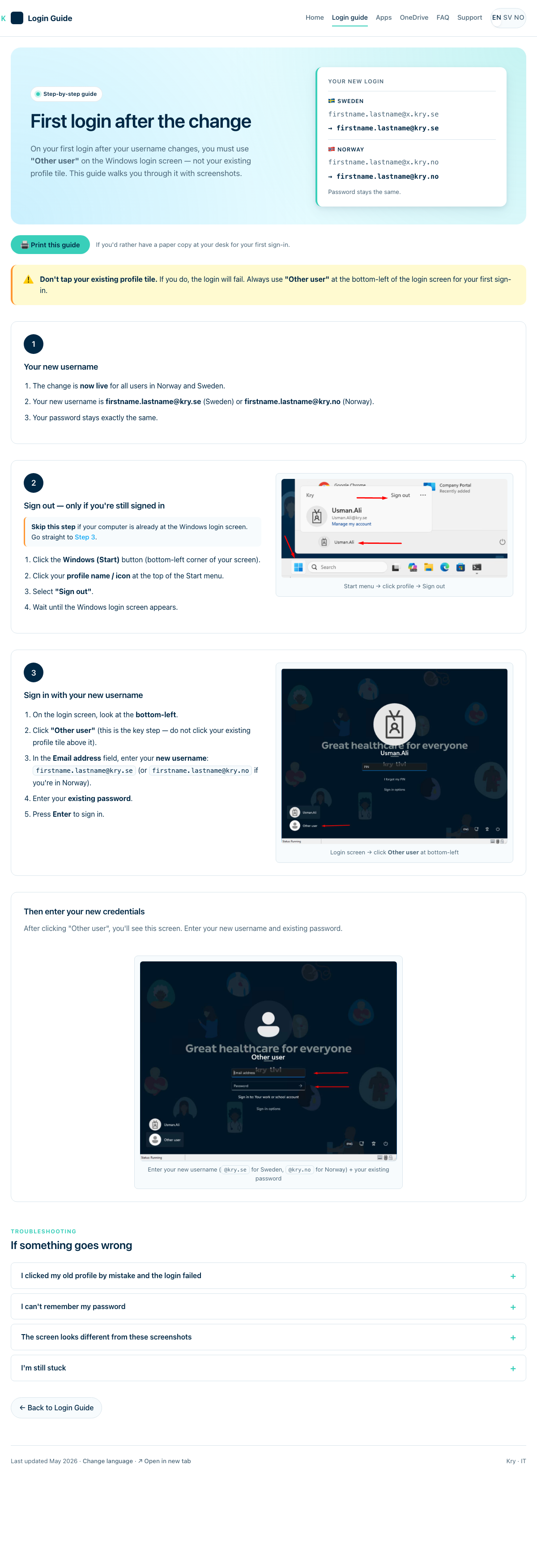 Login guide page